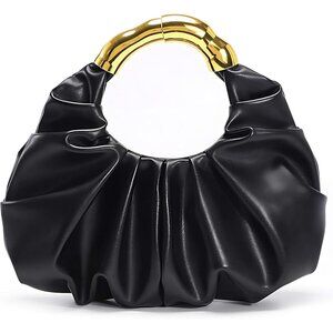 Women's Black Polyurethane Buckle Elegant Stylish Designer Party Wedding Clutch